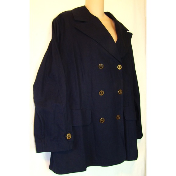 ESCADA SPORT WOMENS NAVY DOUBLE BREASTED GOLD BUTTON PEA COAT JACKET LARGE  D151 - Picture 7 of 10